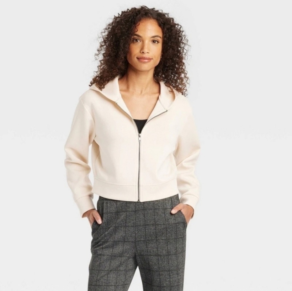 A New Day Ivory Crop Zip-Up Jacket Hoodie Size Xl Nwt!